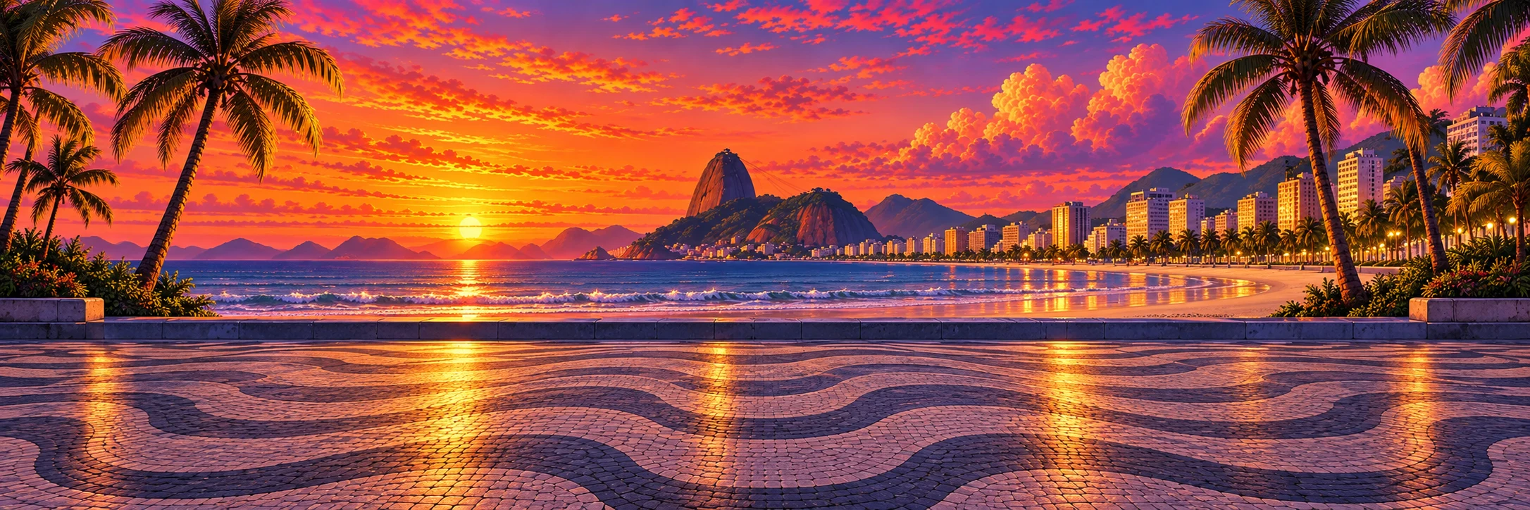 Arena em Copacabana ao pôr do sol